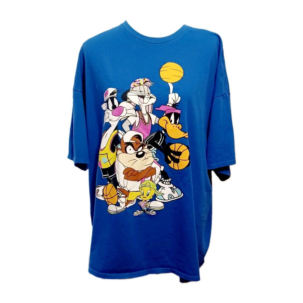 Looney Tunes Men's Blue Vintage Cartoon Basketball T-shirt Size 3X